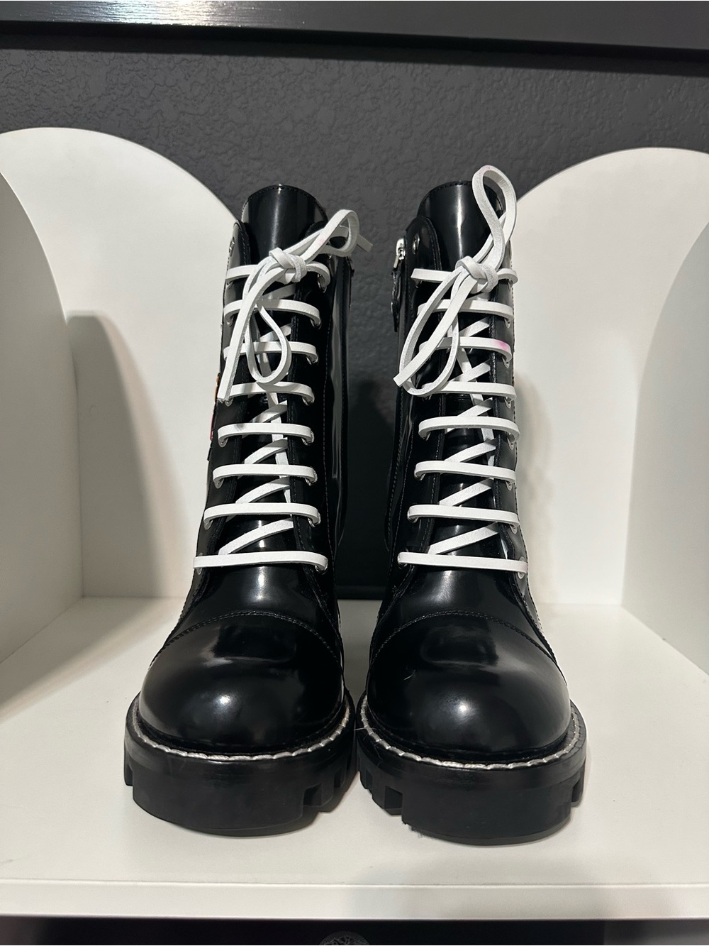 Louis Vuitton Black Leather Lace-Up Platform Patchwork Ankle Boots - Picture 3 of 9